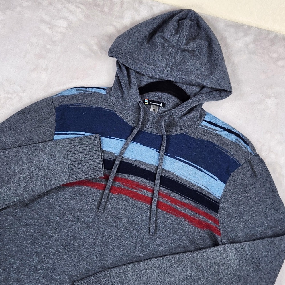 Smartwool Sweater Mens Medium Gray Sparwood Hooded Stripe Pullover SW016325